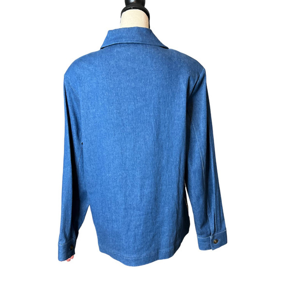 Allison Daley Denim Jacket with Purple Floral Appliques Metal Buttons Size 12 - Picture 3 of 5